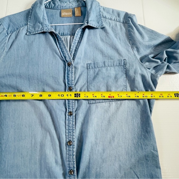 Chicos 100% Cotton Jean Shirt polka dots  Lightweigh Button Front ombre Look L - Picture 5 of 8